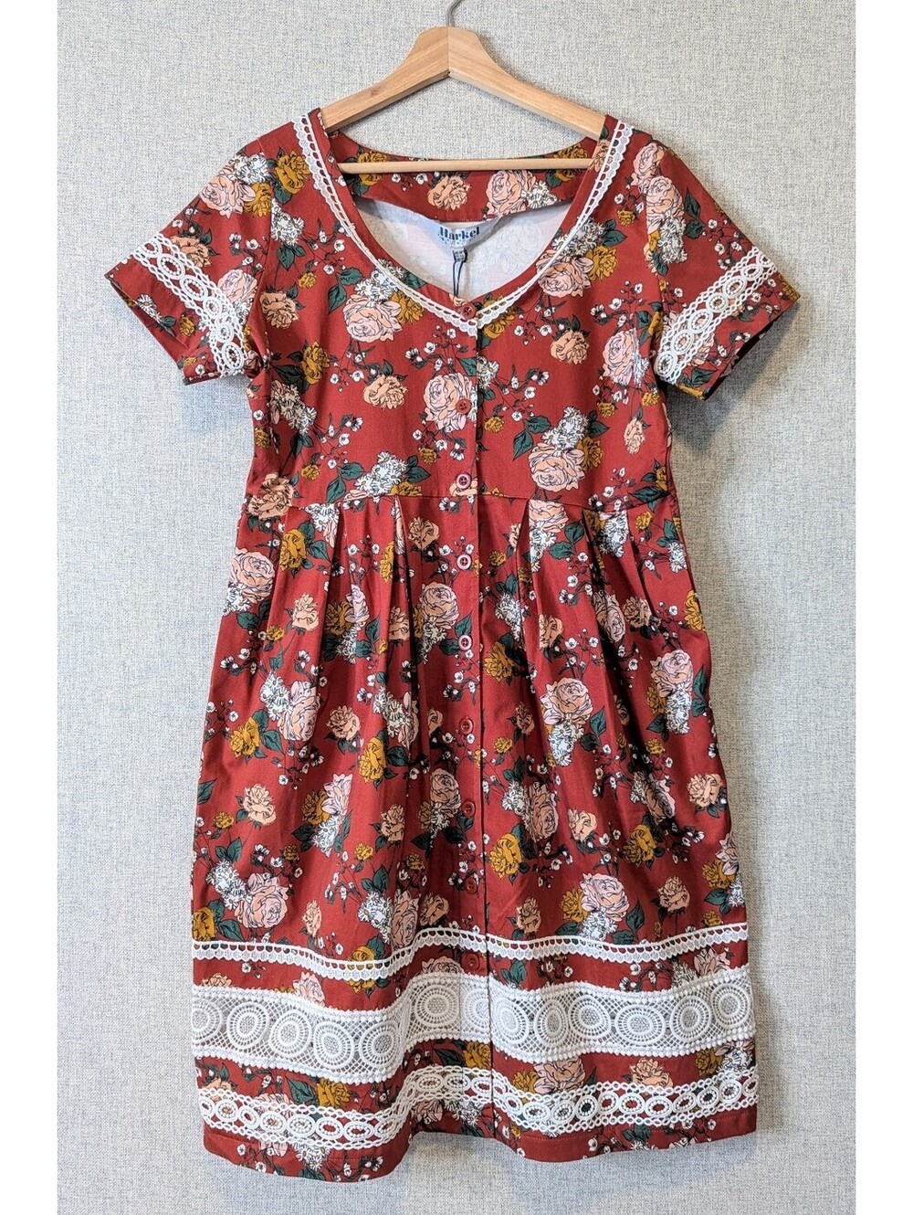 NWT Harkel "Daisy" retro floral lace trim dress